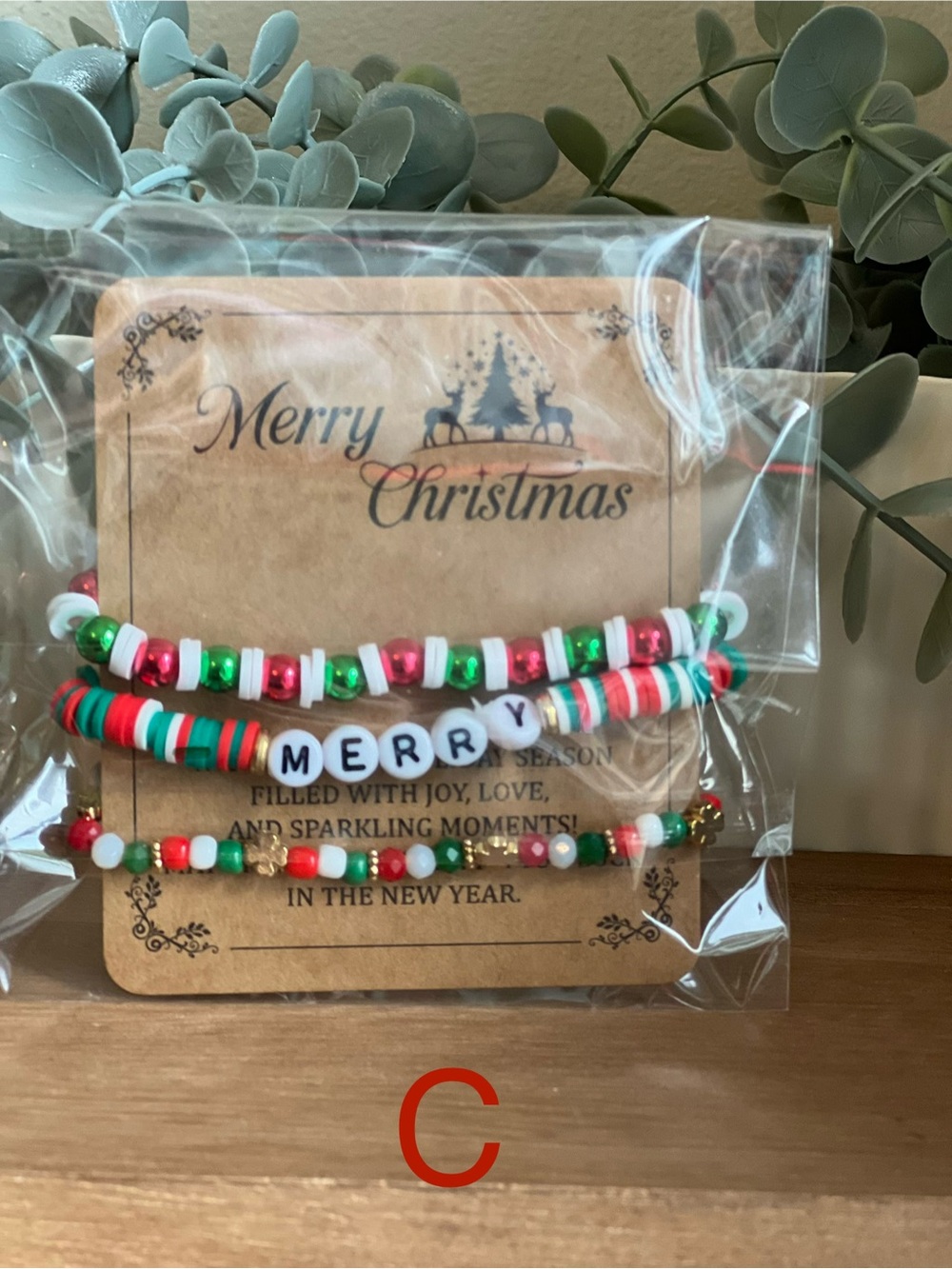 Merry Christmas Beaded Clay Bracelets, Various Designs, Choose One - Picture 3 of 6